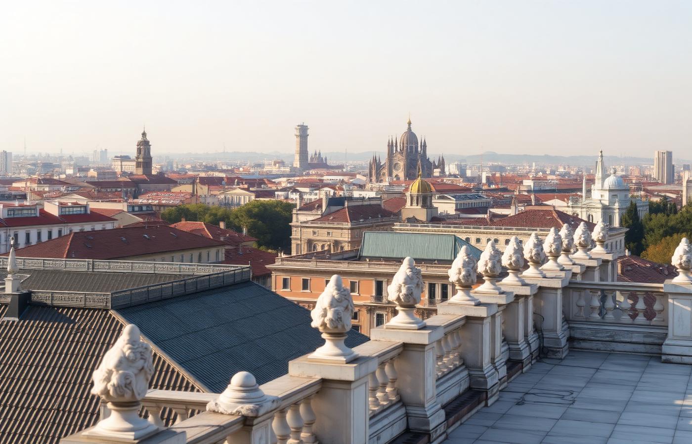 Milan skyline from the Duomo terrace